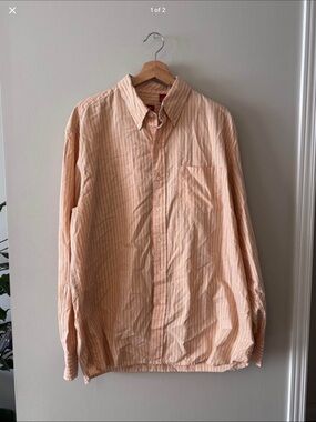 Izod Peach and White Striped Button-Down Shirt